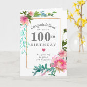 Elegant Pink Peony Floral 100. Geburtstag Karte (Gelbe Blume)