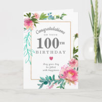 Elegant Pink Peony Floral 100. Geburtstag