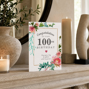 Elegant Pink Peony Floral 100. Geburtstag Karte