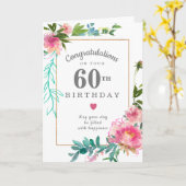 Elegant Pink Peony Floral 60. Geburtstag Karte (Gelbe Blume)
