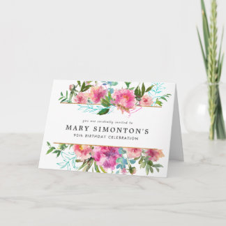 Elegant Pink Peony Floral 90. Geburtstag Einladung