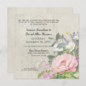 Elegant Pink Peony Floral Greenery Rustikales Holz Einladung (Vorne/Hinten)