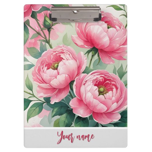 Elegant Pink Peony Floral Klemmbrett (Vorderseite)