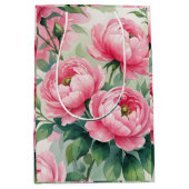 Elegant Pink Peony Floral Mittlere Geschenktüte (Vorderseite)