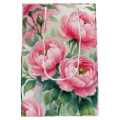Elegant Pink Peony Floral Mittlere Geschenktüte (Rückseite)