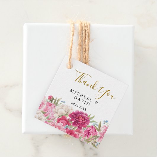 Elegant Pink Peony Florals Vielen Dank Geschenkanhänger (Beispiel)