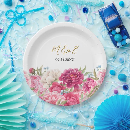 Elegant Pink Peony Florals Wedding Pappteller (Party)