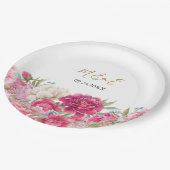 Elegant Pink Peony Florals Wedding Pappteller (Schrägansicht)