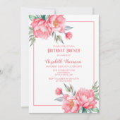 Elegant Pink Peony Greenery Birthday Brunch Einladung (Vorderseite)