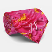 Elegant Pink Peony Stilvolle Kalligraphie Monogram Krawatte (Gerollt)
