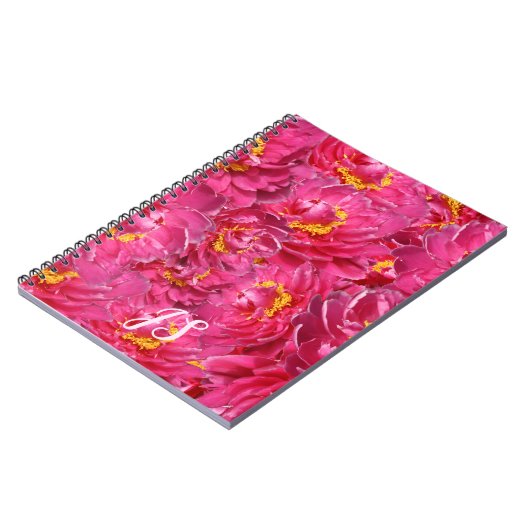 Elegant Pink Peony Stilvolle Kalligraphie Monogram Notizblock (Linke Seite)