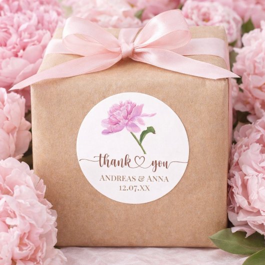 Elegant Pink Peony Wedding Thank You Runder Aufkleber