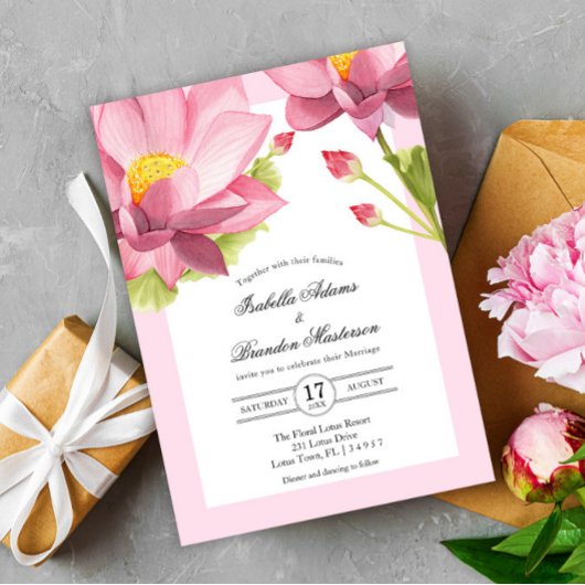 Elegant Pink Pink Lotus Wedding Einladung