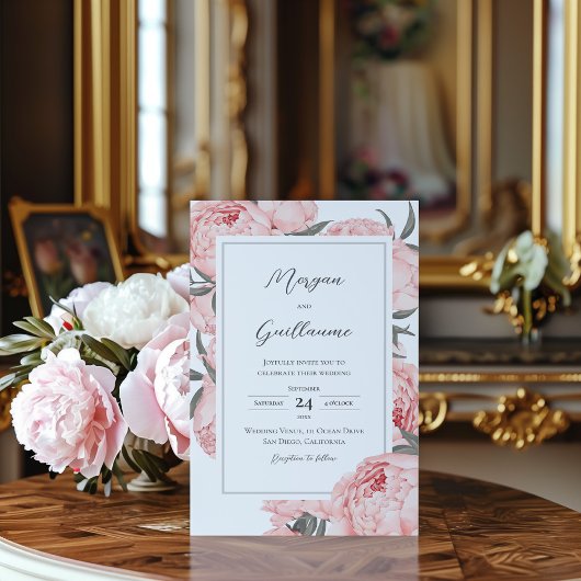 Elegant Pink Pink Peony Wedding Einladung