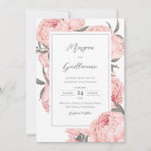 Elegant Pink Pink Peony Wedding Einladung (Vorderseite)