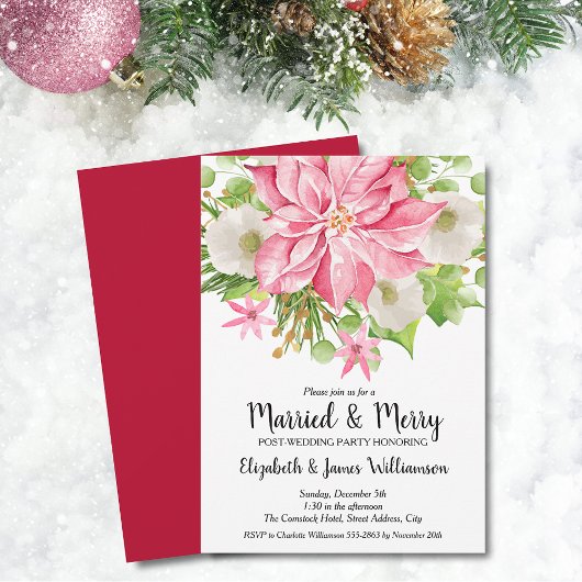 Elegant Pink Poinsettia Christmas Wedding Brunch Einladung