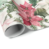 Elegant Pink Poinsettias Weihnachten Geschenkpapier (Rolleneckpunkt)