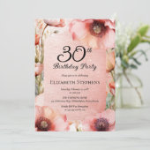 Elegant Pink Poppies Floral 30. Geburtstag Party Einladung (Stehend Vorderseite)