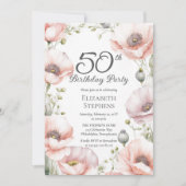 Elegant Pink Poppies Floral 50th Birthday Party Einladung (Vorderseite)