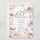 Elegant Pink Poppies Floral 60th Birthday Party Einladung (Vorderseite)