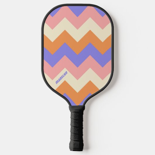 Elegant Pink Purple Chevron Pattern Custom Name Pickleball Schläger (Rückseite)