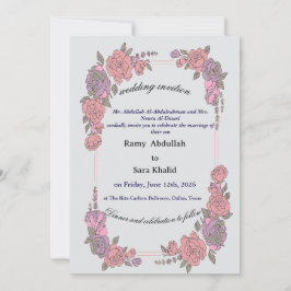 Elegant Pink Purple Floral Rose Invitation Einladung