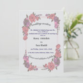 Elegant Pink Purple Floral Rose Invitation Einladung (Stehend Vorderseite)