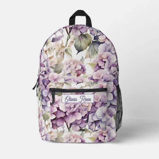 Elegant pink purple watercolor hydrangeas  bedruckter rucksack (Vorderseite)