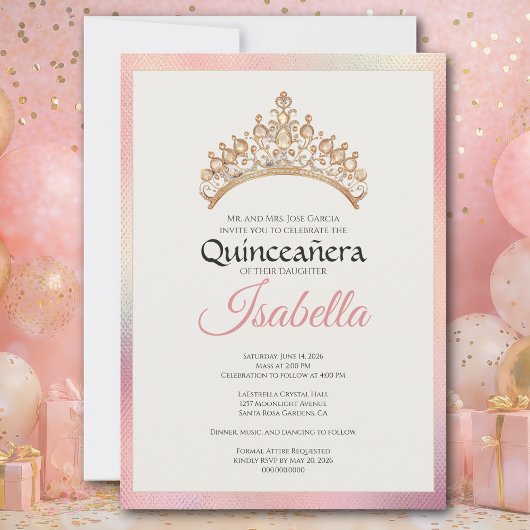 Elegant Pink Quinceanera 15th Birthday Einladung