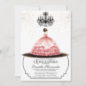 Elegant Pink Quinceañera Einladung (Vorderseite)