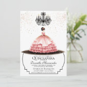 Elegant Pink Quinceañera Einladung (Stehend Vorderseite)