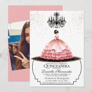 Elegant Pink Quinceañera Einladung