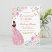 Elegant Pink Quinceañera Invitation Einladung (Stehend Vorderseite)