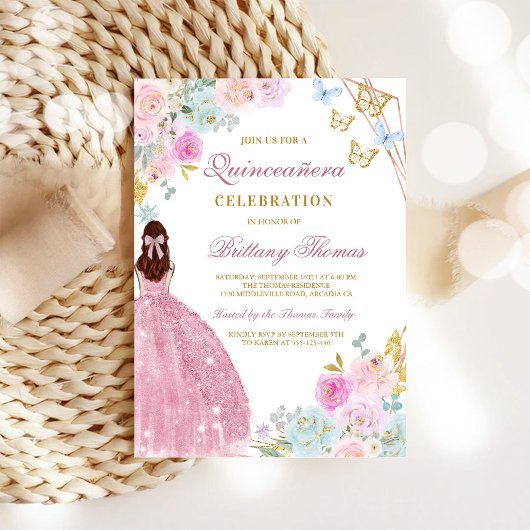 Elegant Pink Quinceañera Invitation Einladung