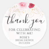Elegant Pink & Red Floral Bridal Shower Thank You Runder Aufkleber (Vorderseite)