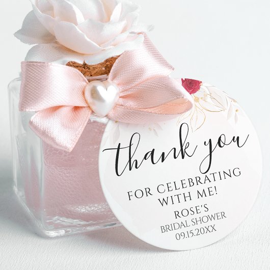 Elegant Pink & Red Floral Bridal Shower Thank You Runder Aufkleber