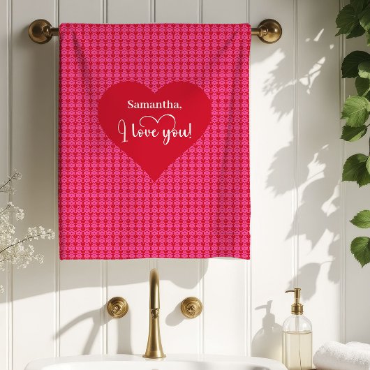 Elegant Pink Red Hearts Valentine Bath Towel Badhandtuch Set