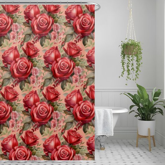 Elegant Pink Red Roses Shower Curtain Duschvorhang