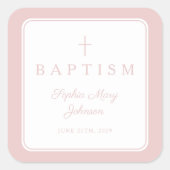 Elegant Pink Religious Cross Boy Baptism Quadratischer Aufkleber (Vorderseite)