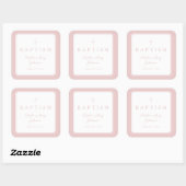 Elegant Pink Religious Cross Boy Baptism Quadratischer Aufkleber (Blatt)