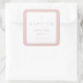 Elegant Pink Religious Cross Boy Baptism Quadratischer Aufkleber (Tasche)
