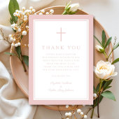 Elegant Pink Religious Cross Girl Baptism Dankeskarte