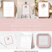 Elegant Pink Religious Cross Girl Baptism  Runder Aufkleber