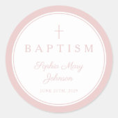 Elegant Pink Religious Cross Girl Baptism  Runder Aufkleber (Vorderseite)