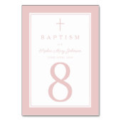 Elegant Pink Religious Cross Girl Baptism Tischnummer (Vorderseite)