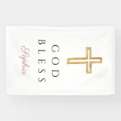 Elegant Pink Religious Cross Girl God Bless Banner (Horizontal)