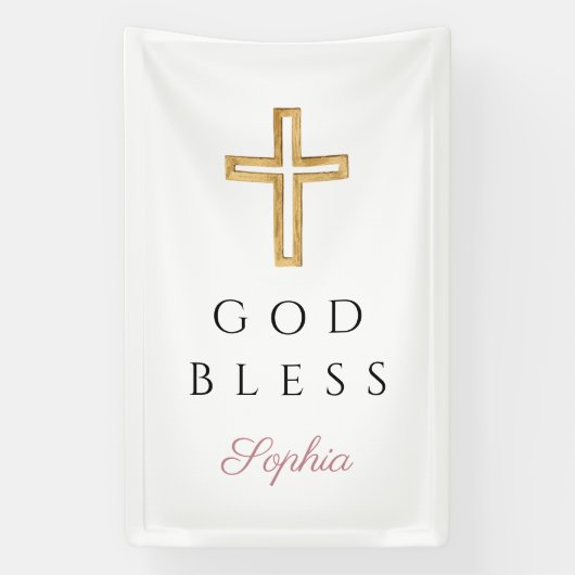 Elegant Pink Religious Cross Girl God Bless Banner (Vertikal)