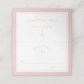 Elegant Pink Religious Girl Baptism Platzkarte (Außenseite Aufgefaltet)