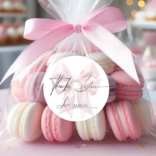 Elegant Pink Ribbon Vielen Dank Runder Aufkleber