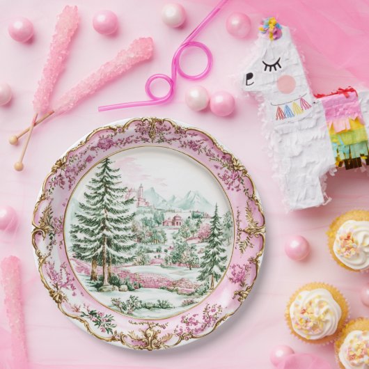 Elegant Pink Rococo Holiday Dining Pappteller (Party)